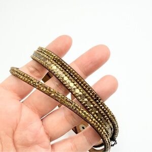NWT Paparazzi Gold Rhinestone Tan Suede Double Wrap Bracelet Adjustable